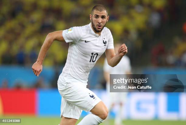 Karim Benzema of France in action during the 2014 FIFA World Cup Brazil Group E match between Ecuador and France at Maracana on June 25, 2014 in Rio...