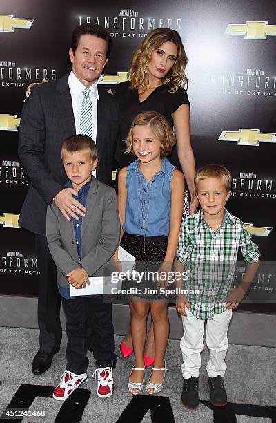 Mark Wahlberg, Brendan Wahlberg, Ella Rae Wahlberg, Rhea Durham, and Michael Wahlberg attend the "Transformers: Age Of Extinction" New York Premiere...