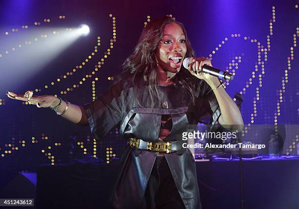 Estelle is seen performing during a private concert presented by Pandora empowered by Pine-Sol at Grand Central Miami on June 25, 2014 in Miami,...