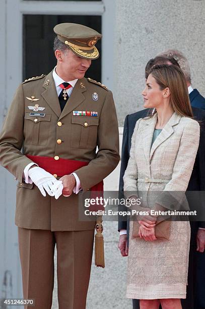 King Felipe VI of Spain and Queen Letizia of Spain receive Spain's Armed Forces and Guardia Civil during a military ceremony at the Royal Palace on...