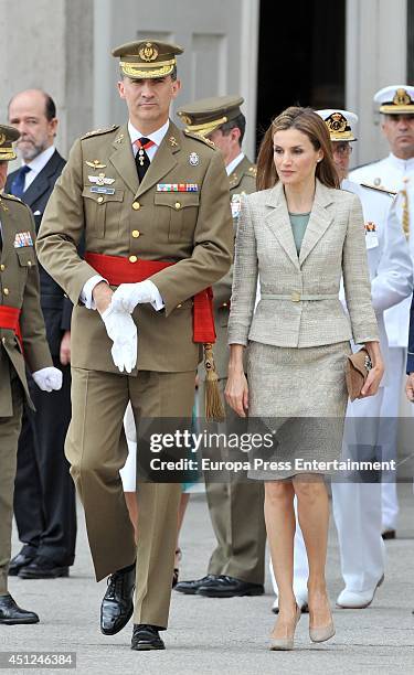 King Felipe VI of Spain and Queen Letizia of Spain receive Spain's Armed Forces and Guardia Civil during a military ceremony at the Royal Palace on...
