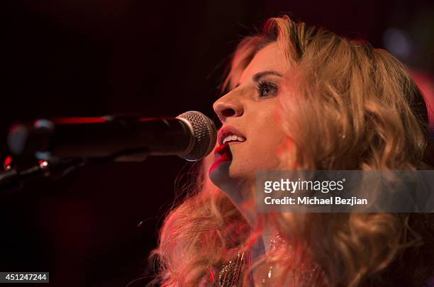 Singer Juliet Simms performs onstage at Crustacean Beverly Hills Red Hour Live Music Series Finale at Crustacean on June 25, 2014 in Beverly Hills,...