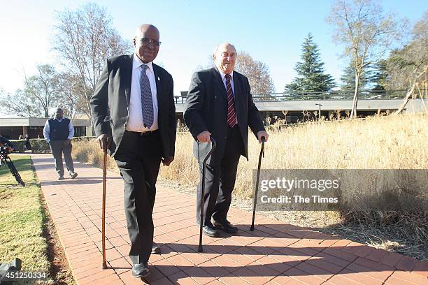 Andrew Mlangeni and Denis Goldberg, two of the three surviving defendants in the Rivonia Trial, on June 10, 2014 at Liliesleaf farm outisde...