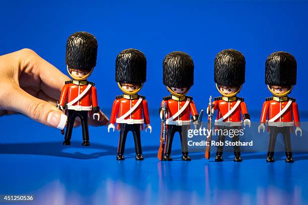 Playmobil 'Royal Guards' are displayed in Hamley's toy shop on June 26, 2014 in London, England. The figurine, exclusive to Hamley's in the UK and...