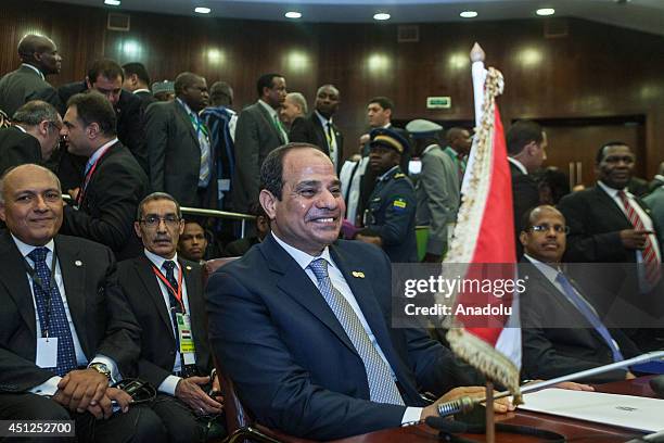Egyptian President Abdel-Fattah al-Sisi attends the 23rd African Union Peace and Security Council meeting in Malabo, Equatorial Guinea on June 26,...