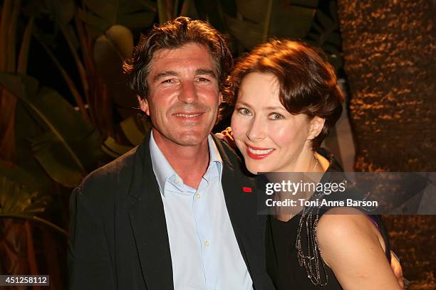 Russian Actress & Producer Agata Gotova poses with Chik Radio founder Bruno Alberti during the Chik Party at the Sea Lounge Beach Club on June 25,...