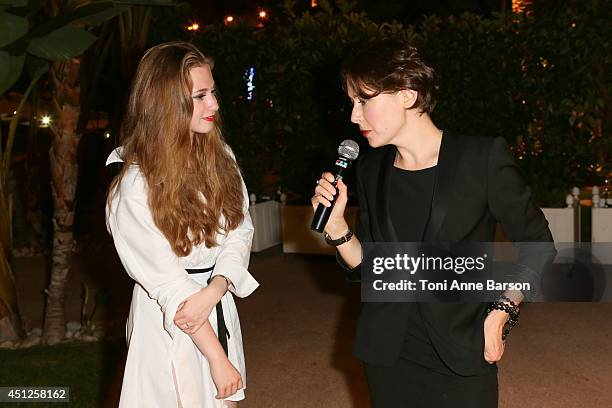 Russian Actress & Producer Agata Gotova interviewing Live actress Anna Klimkina during the Chik Russian Party at the Sea Lounge Beach Club on June...