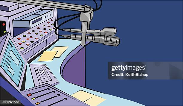 studio microphone - radio station equipment background - radio studio stock illustrations