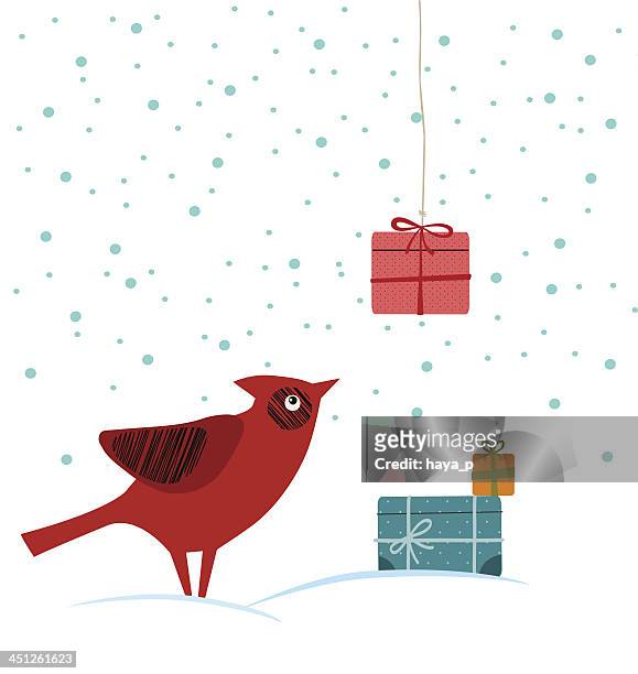 ilustrações de stock, clip art, desenhos animados e ícones de cardeal e uma caixa de oferta de inverno - blue cardinal bird
