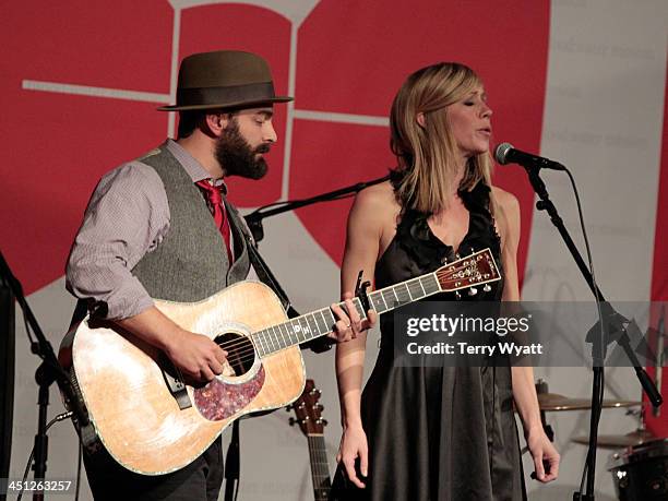 Drew Holcomb and Ellie Holcomb of Drew Holcomb and the Neighbors perform during the Red Tie Gala Hosted by Blood:Water Mission and sponsored by...