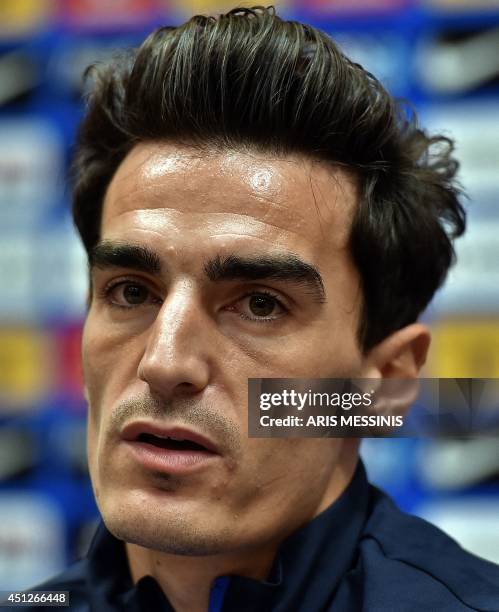 Greece's midfielder Lazaros Christodoulopoulos smiles during a press conferense in Aracaju on June 26, 2014 during the 2014 FIFA World Cup in Brazil....