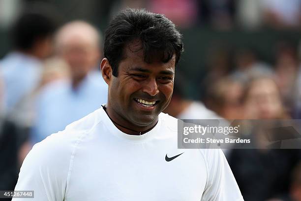 Leander Paes of India during his Gentlemen's Doubles first round match with Radek Stepanek of Czech Republic against Mariusz Fyrstenberg of Poland...