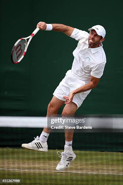 Paul Hanley of Australia during his Gentlemen's Doubles first round match with Lukas Dlouhy of Czech Republic against Santiago Gonzalez of Mexico and...