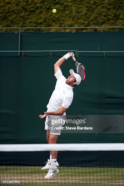 Paul Hanley of Australia during his Gentlemen's Doubles first round match with Lukas Dlouhy of Czech Republic against Santiago Gonzalez of Mexico and...