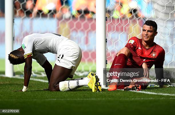 Cristiano Ronaldo of Portugal reacts after missing a chance during the 2014 FIFA World Cup Brazil Group G match between Portugal and Ghana at Estadio...