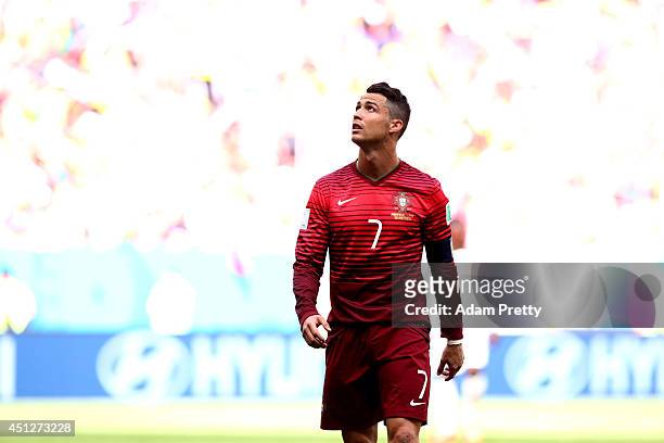 Cristiano Ronaldo of Portugal controls the ball during the 2014 FIFA World Cup Brazil Group G match between Portugal and Ghana at Estadio Nacional on...