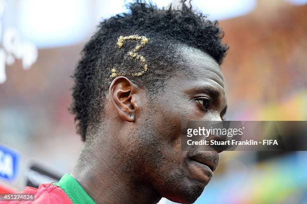 Asamoah Gyan of Ghana leaves the pitch after the 2014 FIFA World Cup Brazil Group G match between Portugal and Ghana at Estadio Nacional on June 26,...