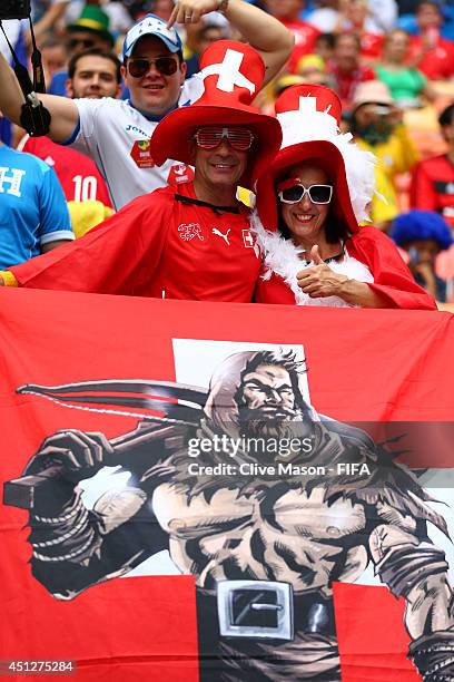 Switzerland fans enjoy the atmosphere prior to the 2014 FIFA World Cup Brazil Group E match between Honduras and Switzerland at Arena Amazonia on...