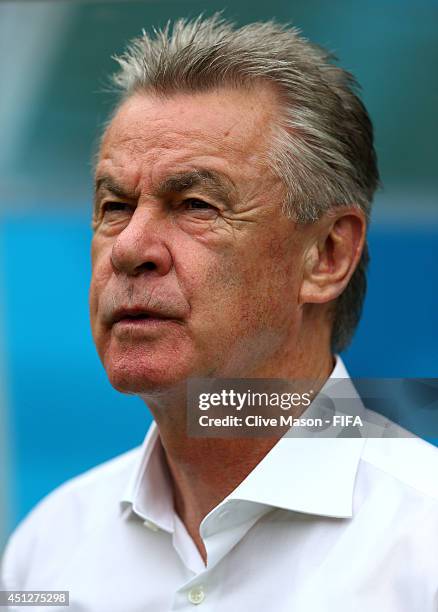 Head coach Ottmar Hitzfeld of Switzerland looks on prior to the 2014 FIFA World Cup Brazil Group E match between Honduras and Switzerland at Arena...