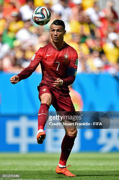Cristiano Ronaldo of Portugal in action during the 2014 FIFA World Cup Brazil Group G match between Portugal and Ghana at Estadio Nacional on June...