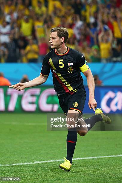 Jan Vertonghen of Belgium celebrates scoring his team's first goal during the 2014 FIFA World Cup Brazil Group H match between South Korea and...