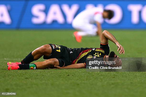 Anthony Vanden Borre of Belgium reacts during the 2014 FIFA World Cup Brazil Group H match between South Korea and Belgium at Arena de Sao Paulo on...