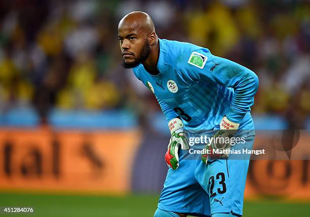 Rais M'Bolhi of Algeria looks on during the 2014 FIFA World Cup Brazil Group H match between Algeria and Russia at Arena da Baixada on June 26, 2014...
