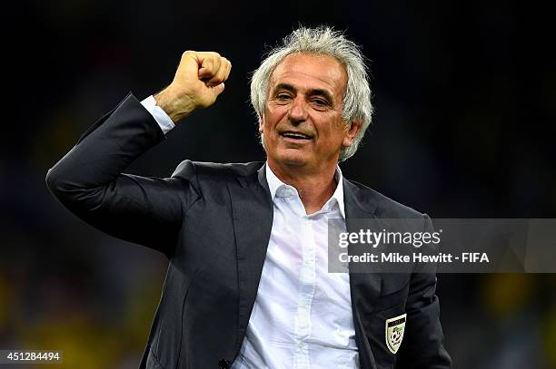 Head coach Vahid Halilhodzic of Algeria acknowledges the fans after a 1-1 draw during the 2014 FIFA World Cup Brazil Group H match between Algeria...