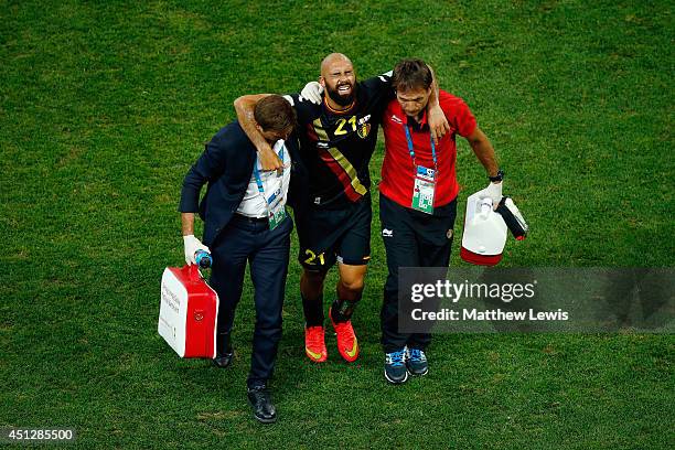 Anthony Vanden Borre of Belgium is helped off the pitch during the 2014 FIFA World Cup Brazil Group H match between South Korea and Belgium at Arena...