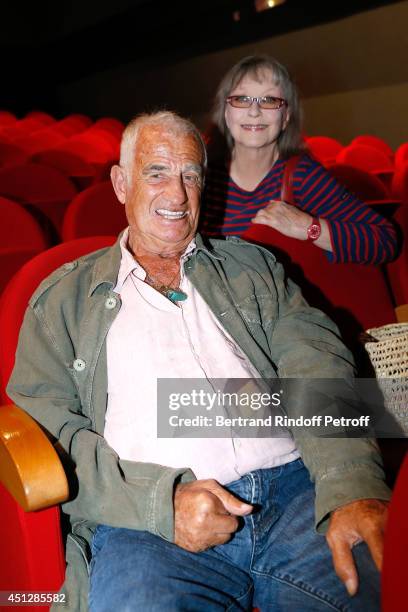 Actors Jean-Paul Belmondo and Marina Vlady attend 'Le Cavalier seul' Theater Play at Theatre 14 on June 26, 2014 in Paris, France.