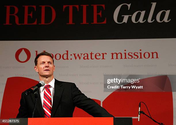 Board Chair of Blood:Water Mission Stuart McWhorter speaks at the Red Tie Gala Hosted by Blood:Water Mission and sponsored by Noodle & Boo at Hutton...