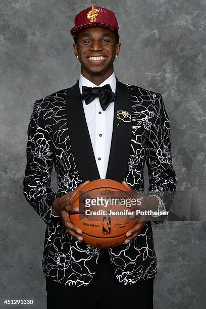 Andrew Wiggins, the first pick overall in the NBA Draft by the Cleveland Cavaliers, poses for a portrait during the 2014 NBA Draft at the Barclays...