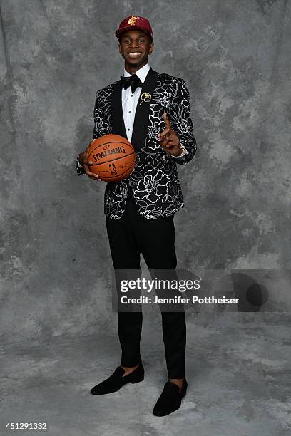 Andrew Wiggins, the first pick overall in the NBA Draft by the Cleveland Cavaliers, poses for a portrait during the 2014 NBA Draft at the Barclays...