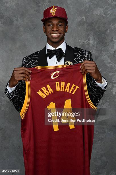 Andrew Wiggins, the first pick overall in the NBA Draft by the Cleveland Cavaliers, poses for a portrait during the 2014 NBA Draft at the Barclays...