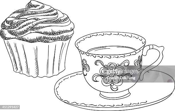 bildbanksillustrationer, clip art samt tecknat material och ikoner med afternoon tea - tea and cupcakes