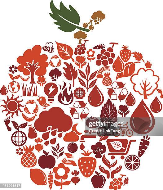 apple shape with nature icon - strawberries growing stock illustrations