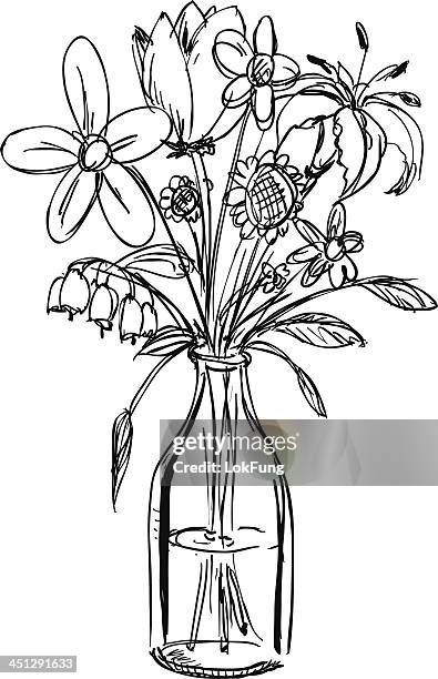 ilustraciones, imágenes clip art, dibujos animados e iconos de stock de flor en un florero - bouquet