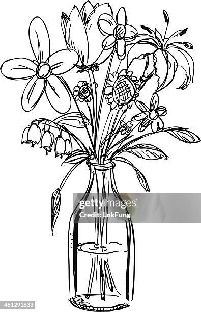 stockillustraties, clipart, cartoons en iconen met sketch of a bouquet of flowers in a water-filled vase - bouquet