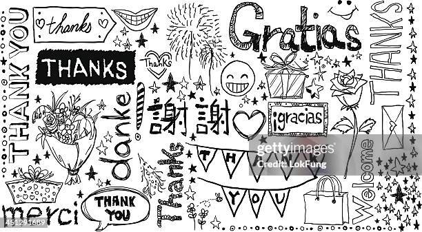 thanks you words in different languages - short phrase stock illustrations