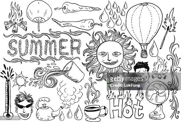 stockillustraties, clipart, cartoons en iconen met hot summer sketch drawing collection - steaming vegtables