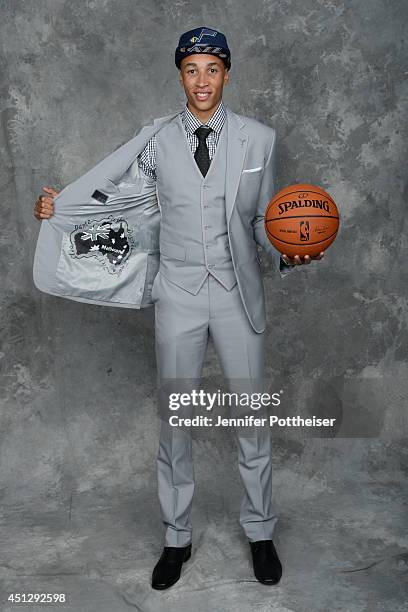 Dante Exum, the fifth pick overall by the Utah Jazz, poses for a portrait during the 2014 NBA Draft at the Barclays Center on June 26, 2014 in the...