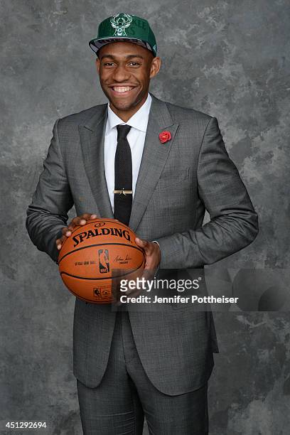 Jabari Parker, the second pick overall by the Milwaukee Bucks, poses for a portrait during the 2014 NBA Draft at the Barclays Center on June 26, 2014...