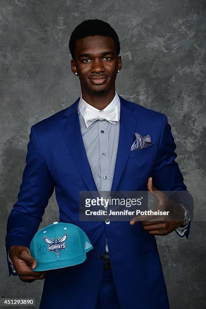 Noah Vonleh, the 9th pick overall by the Charlotte Hornets, poses for a portrait during the 2014 NBA Draft at the Barclays Center on June 26, 2014 in...