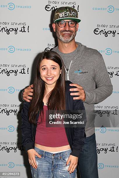 Comedians Esther Povitsky and Brody Stevens arrive at the "Brody Stevens: Enjoy It!" Premiere Party at Smogshoppe on November 21, 2013 in Los...