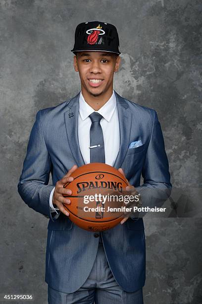 Shabazz Napier, aquired by the Miami Heat via trade, poses for a portrait during the 2014 NBA Draft at the Barclays Center on June 26, 2014 in the...