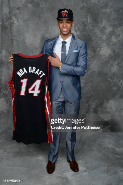 Shabazz Napier, aquired by the Miami Heat via trade, poses for a portrait during the 2014 NBA Draft at the Barclays Center on June 26, 2014 in the...