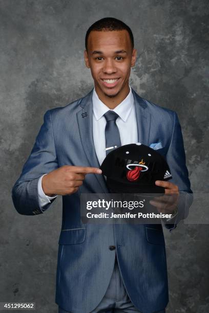 Shabazz Napier, aquired by the Miami Heat via trade, poses for a portrait during the 2014 NBA Draft at the Barclays Center on June 26, 2014 in the...