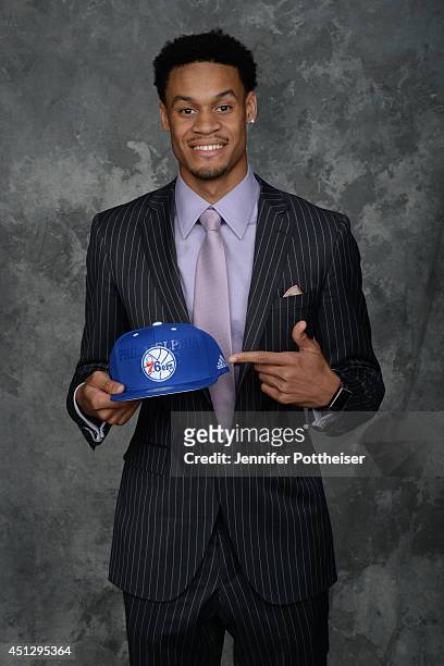 McDaniels, the 32nd pick overall by the Philadelphia 76ers, poses for a portrait during the 2014 NBA Draft at the Barclays Center on June 26, 2014 in...