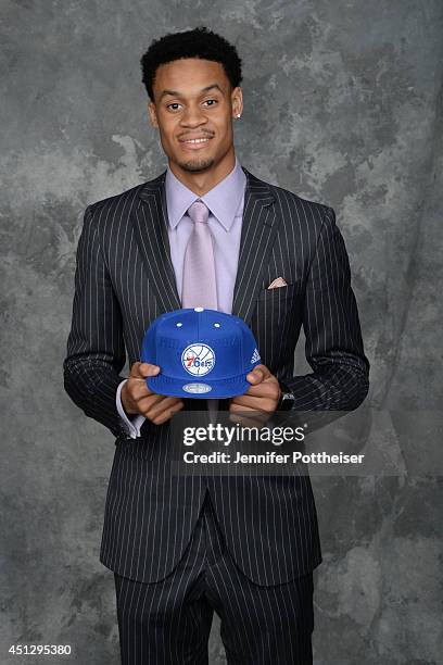 McDaniels, the 32nd pick overall by the Philadelphia 76ers, poses for a portrait during the 2014 NBA Draft at the Barclays Center on June 26, 2014 in...