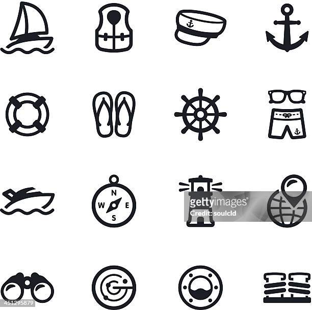 stockillustraties, clipart, cartoons en iconen met black and white yacht club icons - jachtvaren